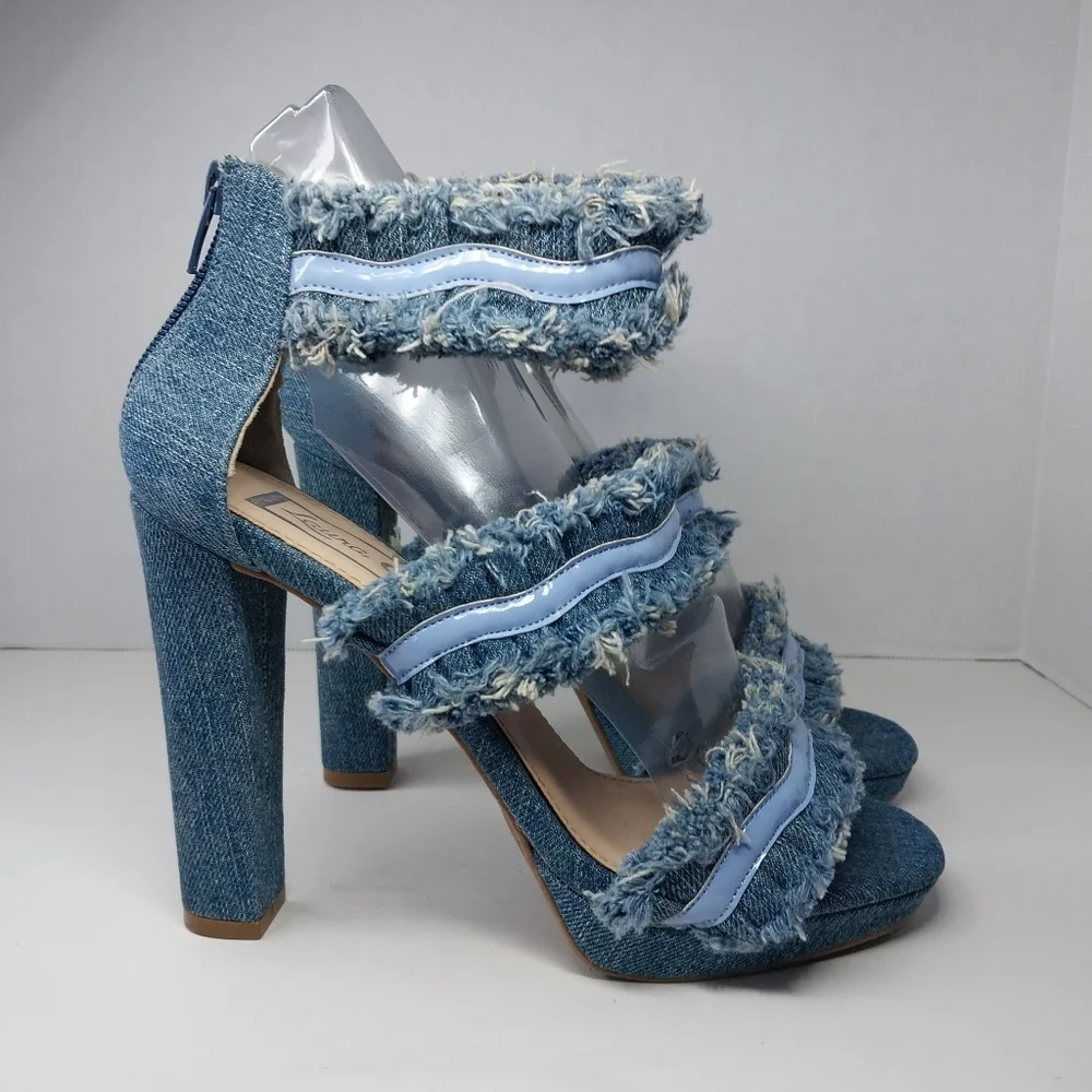 Laura Marano Not Rated Womens size 7.5 Blue Jean Fringe 5 inch Heels shoes - Picture 6 of 14